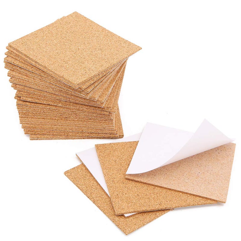 Apol 40 Pcs Square Self-Adhesive Cork Sheets,4"x 4" Cork Mats Backing Sheets Mini Wall Cork Tiles for Heat Resistant Coasters and DIY Crafts Supplies - Image 1